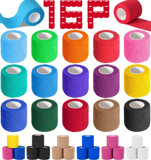 [BRSROFQPCQHBUDT7] AZEN 16 Pack Self Adhesive Bandage Wrap, 2" X 5 Yards Elastic Cohesive Bandage Wrap, Color Athletic Tape, Vet Wrap, Ankle Tape