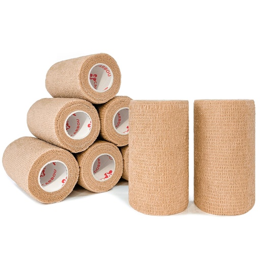 [BRSWYCYDCUFQYGTZ] CARBOU Self Adhesive Cohesive Bandage Wrap 8 Pack 4x5yd Cohesive Tape Beige | Self Adherant Non-Woven Wrap Rolls, Atheletic Tape for Wrist, Ankle, Hand, Leg, Premium-Grade Medical Stretch Wrap