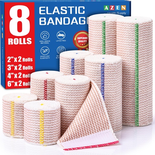 [BRSROGIRB4HRY3I6] Premium 8 Pack Elastic Bandage Wrap (2x2", 2x3", 2x4", 2x6"), Compression Wrap Bandage for Legs, Ankle, Knee, Tummy, Body, Latex-Free, Lymphedema Wraps for Legs