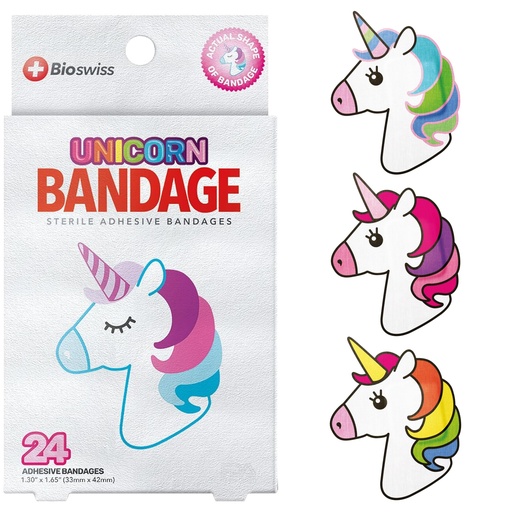 [BRSWGED7C4FG2ADD] BioSwiss Bandages, Unicorn Shaped Self Adhesive Bandage Set, Latex Free, Sterile Wound Care, 24 Count