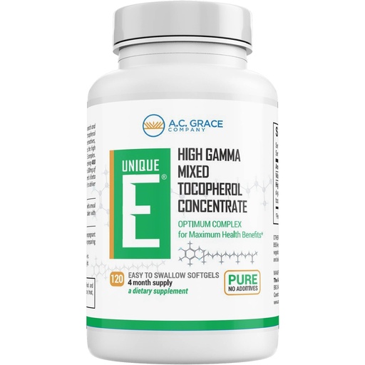 [BRSWIYQ3AYMQCAA5] UNIQUE E A.C. Grace Company Mixed Tocopherols 120 Soft Gels, Supports Healthy Brain Function, General Health, and Aging Support, All-Natural Vitamin E and Kosher