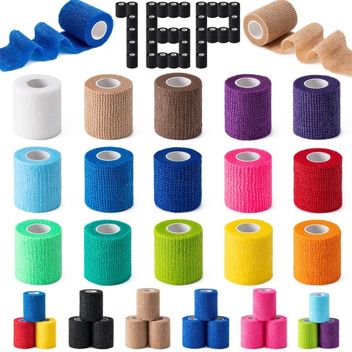 [BRSREGARDIIQGYL7] 16 Pack Self Adhesive Bandage Wraps,2" X 5 Yards Elastic Bandage Wrap | Multi-colored Elastic Cohesive Bandage Wrap for Sports, Wrist, Vet Wrap, Ankle Tape, Grip Tape