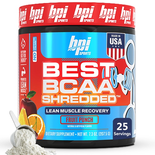 [BRSWKHD2BEIBK2A5] BPI Sports Best BCAA Shredded - Caffeine Free Thermogenic Recovery Drink, Lean Muscle Building BCAA Powder for Women and Men, Preworkout BCAAs Amino Acids Drink- Fruit Punch - 25 Servings