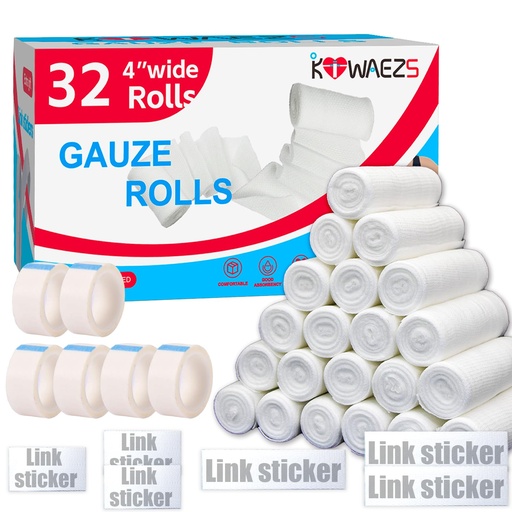 [BRSROGQNBMPAGHI7] 32 Pack Gauze Rolls Bandages 4 ” x 4.1 yd Premium Quality Lint and Latex-Free Conforming Stretch Designed for Effective Wound Care for Wound Dressing Support (Individually Packed)