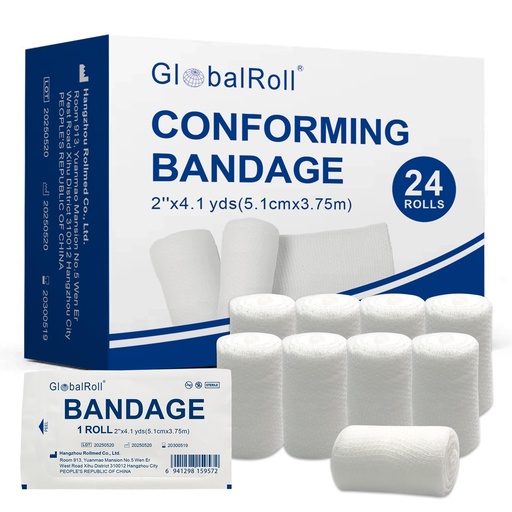 [BRSREHYDAEPRQD36] Stretch Gauze Bandage, Gauze Rolls 2'' x 4.1 Yards - 24 Rolls Individually Wrapped Conforming Stretch Bandage, First Aid Wound Care Rolls for Primary Wound Dressing Support