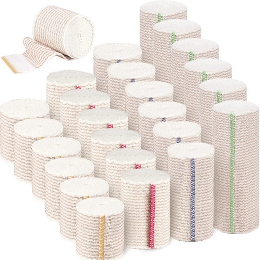 [BRSRMAT3CICAMADL] 24 Pack Elastic Bandage Wrap (6x2”, 6x3, 6x4, 6x6) Compression Bandage Wrap with Hook and Loop Closure on Both Ends Self Adhesive Bandage Wrap for Sports, Medical, and Injury Recovery