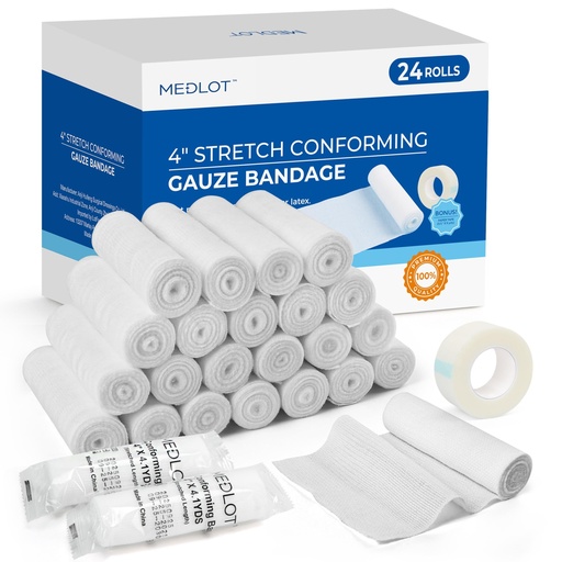 [BRSWGHYHCEGQI236] LotFancy Gauze Rolls, 4 Inch x 4.1 Yards, Conforming Stretch Gauze Bandage | 24 Count, Rolled Gauze Wrap for Wound Care, Medical Supplies for First Aid, Latex-free, Lint-free, Individually Wrapped