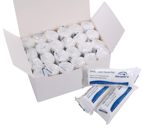 [BRSWGHA6OYFREDT2] Hospora Medical Elastic Cotton Conforming Gauze Roll, 4 Inches, Individual Pack, First Aid Rolled Stretch Gauze, 24 Packs