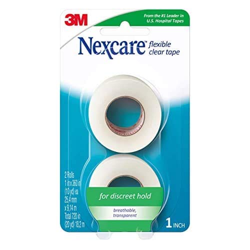 [BRSWIYYOOQNW2AD4] Nexcare Flexible Clear Tape, Waterproof Transparent Medical Tape, Secures Dressings and Catheter Tubing - 1 In x 10 Yds, 2 Rolls of Tape