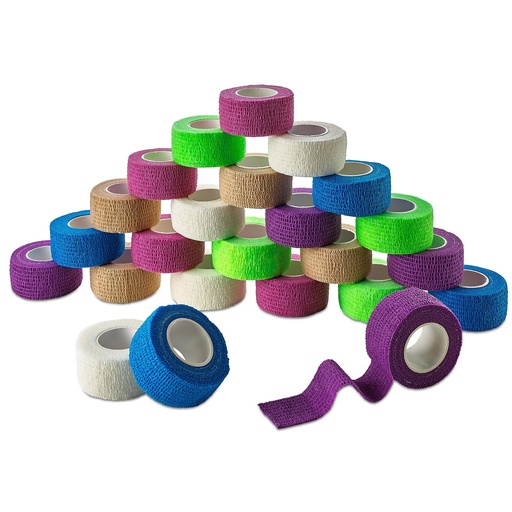 [BRSWIGYHAIFGKELU] MEDca Self Adherent Cohesive Wrap Bandages 1 Inch X 5 Yards 24 Count with Strong Elastic and Colorful First Aid Tape for Sprain Swelling and Soreness on Wrist and Ankle (Rainbow Color)