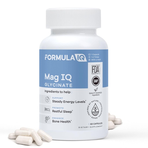 [BRSROCYFBV7BSF3X] Formula IQ - Mag IQ Glycinate - Magnesium Bisglycinate Chelate TRAACS - High Absorption Magnesium Glycinate Supplement - Sleep, Daily Energy, & Bone Wellness - 60 Capsules
