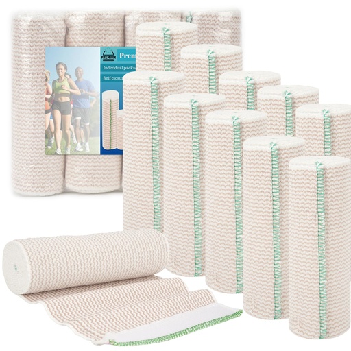 [BRSRAZA6AB6BAELJ] Premium Elastic Bandage Wrap 6 inch 10 Pack Reusable Versatile Self-Closing Compression Bandage Wraps for Ankles, Wrists Knee, Tummy and Body Cotton Lymphedema Wraps for Legs Latex-Free