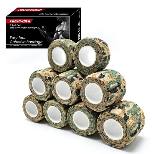 [BRSWYHY6A4MRG3AV] FRESINIDER 9 Rolls Self Adhesive Wrap Athletic Tape Gauze, Breathable Elastic Cohesive Bandage for Sports Injury & Pet (7 Pcs 2" x 5 Yards + 2 Pcs 1" X 5 Yards) (German Woodland Camo)
