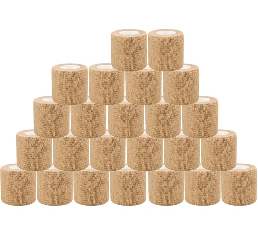 [BRSROGIZOIPRUAL6] 24 Pack Self Adherent Cohesive Bandage Wrap 2" x 5 Yards First Aid Tape | Vet Wrap for Dogs Non Woven Rolls Elastic Self Adhesive Tape for Sports, Wrist and Ankle Sprains (Flesh)