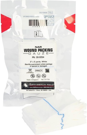 [BRSWKHALCIOWIG3G] North American Rescue Wound Packing Gauze (Z-Folded) NAR Sterile Emergency Bandage for Bleeding Control, Trauma, Wounds (30-0054)