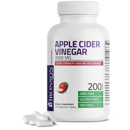 [BRSRMHQ6PJ5RYFDB] Bronson Apple Cider Vinegar 3000 MG per Serving Extra Strength - Non-GMO, 200 Vegetarian Tablets