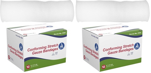 [BRSROGQ3OUIWGYDP] Dynarex Stretch Gauze Bandages, 4" x 4.1 yds, Non-Sterile & Latex-Free, Wound Care in Medical and Home Environments, 1 Box of 12 Dynarex Stretch Gauze Bandages (Pack of 2)