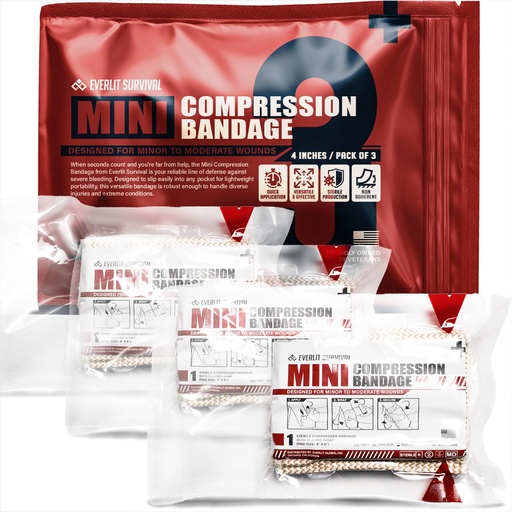 [BRSRAFT7CV6R6FDJ] EVERLIT Mini 4 x 6 Inch Emergency Bandage Compression Trauma Pressure Wound Dressing Sterile Vacuum-Sealed for Bleeding Control, Gun Shot, Medical Kit, First Aid IFAK (3)