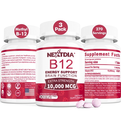 [BRSROAT2C4MROFLG] Vitamin B12 10,000 mcg Sublingual, Methylcobalamin, Sugar Free,270 Servings | Methylated Vitamin B12 Sublingual for Energy Boost, Metabolism, Blood Cell Function, Methylation, Vegan, No-GMO Fast Dissolve