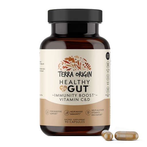 [BRSWYALQOQIBMH3D] TERRA ORIGIN Healthy Gut Capsules with Immunity Boost | 90 Capsules | Non GMO, Gluten Free, Dairy Free | Digestive Support for Men and Women