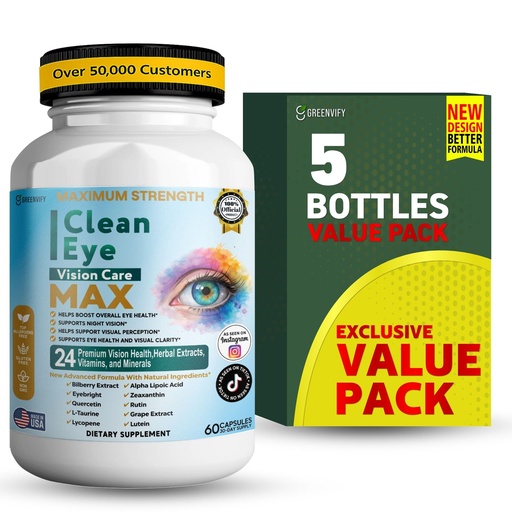 [BRSRGCY5DJYWGCYZ] Clean Eye Vision Care MAX, 24 Vitamins and Minerals, Lutein, Bilberry Extract, 60 Capsules (1)