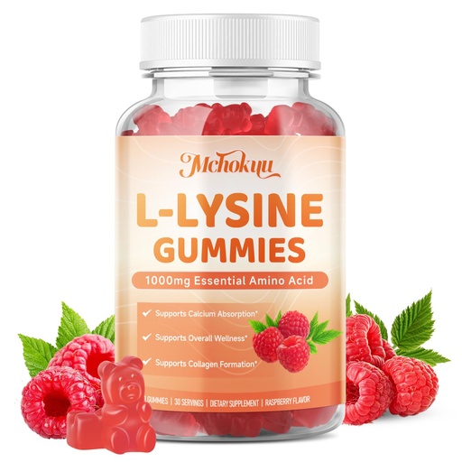 [BRSRGC3RBF6RQCLP] L-Lysine 1000mg Gummies for Adults – Supports Collagen & Calcium, 60 Count | L-Lysine Essential Amino Acid, 0 Sugar, Non-GMO, Raspberry. Supports Calcium Absorption & Collagen Formation for Daily