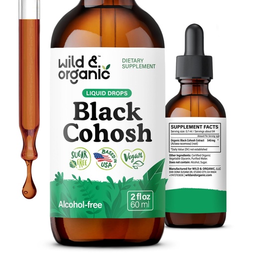 [BRSRAGQFCUPBSYDB] Wild & Organic Black Cohosh Tincture - Menopause Supplements Women - 2 oz | Menopause Supplements for Women - Black Cohosh Supplements - 540 mg Black Cohosh Root Extract Tincture - No Sugar, No Alcohol