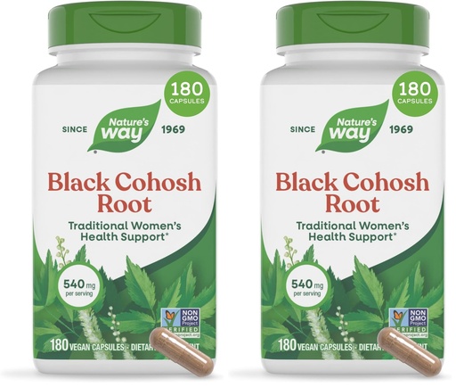 [BRSRGGQNO4PREHQ4] Nature's Way Black Cohosh Root, Traditional Support for Women's Health*, 540 mg per Serving, Non-GMO Project Verified, 180 Capsules (Packaging May Vary), (Pack of 2)