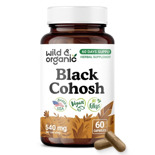 [BRSRAHA3BEPBMEIU] Wild & Organic Black Cohosh Capsules 540 mg - Menopause Support - 60 Count | Black Cohosh Root Supplement - Actaea Racemosa Herb - 60 Days of Supply - Vegan, No Fillers, No Artificial Additives