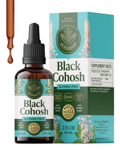[BRSREEAFDMARYEQY] HERBAMAMA Black Cohosh Tincture - Menopause & Hormonal Support for Women | Black Cohosh Supplements Women • Non-GMO • Alcohol & Sugar-Free • Vegan • Liquid Formula • 84-Day Supply • 2 fl oz