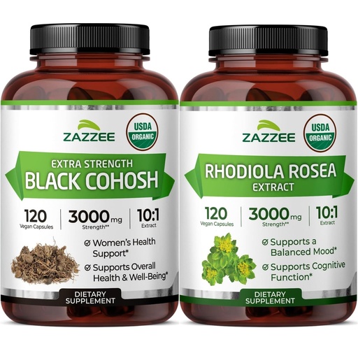 [BRSRECQRO4FQKADH] Zazzee Organic Rhodiola Rosea and Organic Black Cohosh Capsules | Rhodiola Plus Black Cohosh for Menopause Hot Flashes Night Sweats & Mood Support | Menopause Support Bundle