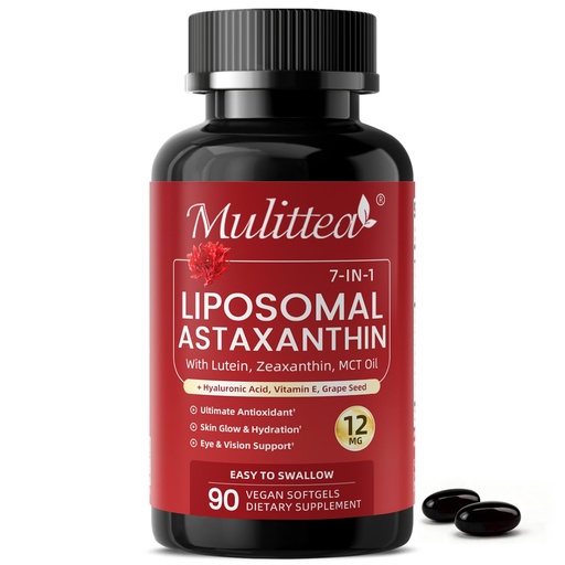 [BRSRGBQYOIBBYEI6] Liposomal Astaxanthin 12mg with Hyaluronic Acid & Lutein for Skin & Eye | 7-IN-1 Vegan Softgels with Vitamin E, Zeaxanthin, Phospholipids & MCT for Antioxidant, Skin Hydration, GMP, Gluten Free,180ct