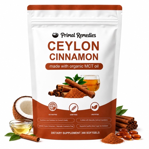 [BRSRYEA7DMBRYF3O] Primal Remedies Ceylon Cinnamon with MCT Oil Capsules, Non-GMO, Gluten Free, Botanical Supplement for Daily Wellness, 300 Softgels