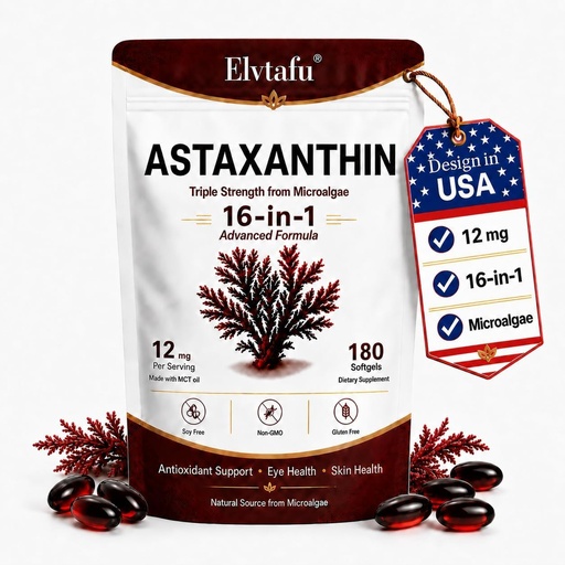 [BRSRYYYFB4CR6G3B] 12mg Astaxanthin 16-in-1 Supplements with Zeaxanthin & Lutein Astaxanthin Softgels from Microalgae,Antioxidant Complex with MCT Oil for Skin, Eye, Heart,Support Astaxantina Antioxidant