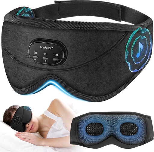 [BRSRY2Q3CEBR6YDO] LC-dolida White Noise Bluetooth 5.4 Sleep Eye Mask with Timer, 3D Sleeping Mask Headphones with 16 Soothing Sounds, Total Blackout Sleep Headphones for Side Sleeper/Women/Men (Black)