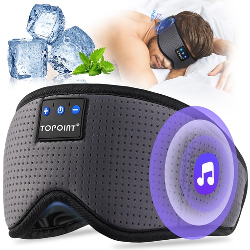 [BRSW2HDRCN6QEC3L] TOPOINT Sleep Mask with Bluetooth Headphones, Breathable Silk Eye Mask for Sleeping Men Women, Bluetooth Sleep Mask Blackout with Speakers, Microphone Handsfree, USB C for Travel Meditation Gifts