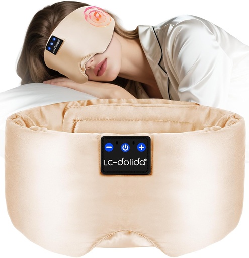 [BRSRYZA6DIFRO232] LC-dolida Luxurious Silk Soft Sleep Mask, Sleep Headphones with Bluetooth 5.4 for Side Sleeper, Total Blackout Eye Sleeping Mask for Women and Men, Ideal Gift for Restful Sleep, Travel(Champagne)