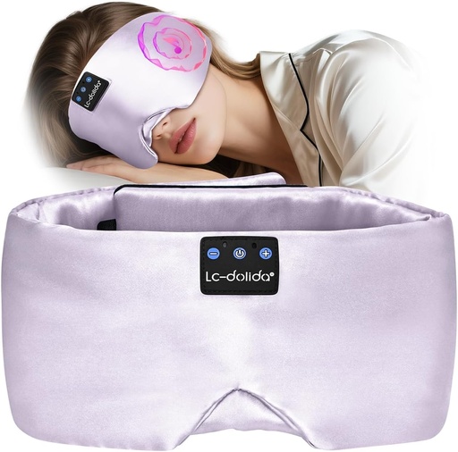 [BRSRY2QQDMFGEFL5] LC-dolida Luxurious Silk Soft Sleep Mask, Sleep Headphones with Bluetooth 5.4 for Side Sleeper, Total Blackout Eye Sleeping Mask for Women and Men, Ideal Gift for Restful Sleep, Travel(Light Purple)