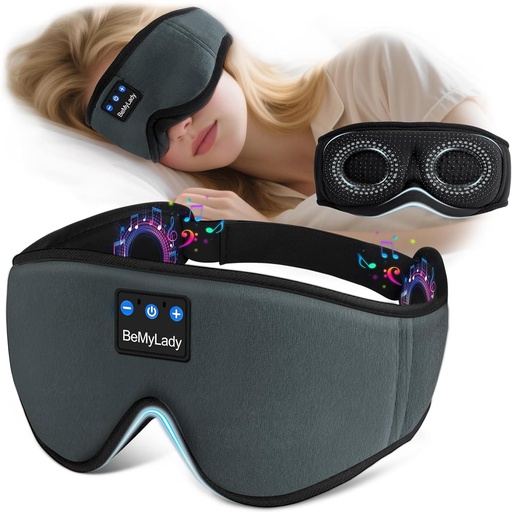 [BRSRYYAFBN4AMDLF] Sleep Mask with Bluetooth Headphone,100% Blackout, Zero Eye Pressure, Grey | 3D Contoured Breathable Eye mask, Sleep Headphones for Side Sleepers, 14H Playtime & Bluetooth 5.4