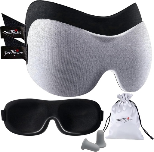 [BRSWYZYHCR7WYFD3] PrettyCare 3D Sleep Mask 2 Pack,Eye Mask for Side Sleeper -3D Contoured Sleeping Mask Blackout Out for Men Women - Zero Eye Pressure Blindfold with Ear Plugs, Night Masks with Travel Bag (Black＆Grey)