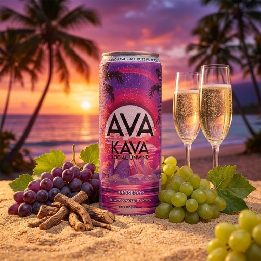 [BRSREAL2DIFROFD2] AVA Kava | Alcohol-Free Relaxation Drink | Prosecco | Fast Acting Nano Kava • Zero Sugar Alcohols • Vegan • Plant Based • No Preservatives • Natural Flavors • Non GMO • Gluten Free | 12oz Cans (6-Pack)