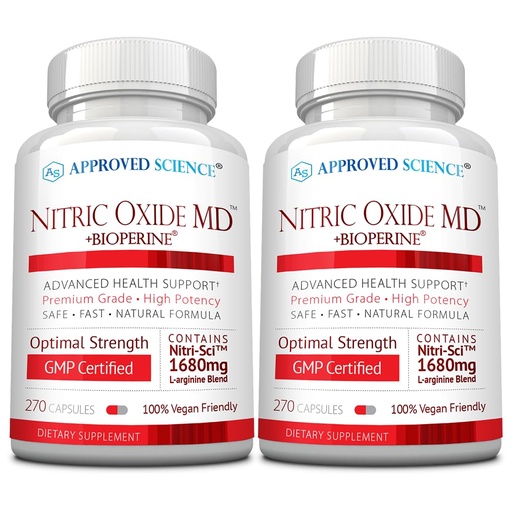 [BRSROGQQBUMQYHLV] Approved Science Nitric Oxide MD - Muscle Development, Lean Body Mass, Improve Oxygen Supply, Boost Energy - 270 Capsules - 2 Bottle