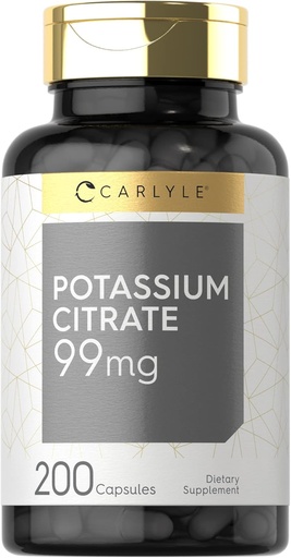[BRSRMFQDOYNGYYA4] Carlyle Potassium Citrate Suplemento TEN 99mg ANTE 200 cápsulas TENIDO NO GMO Y Gluten Gratis