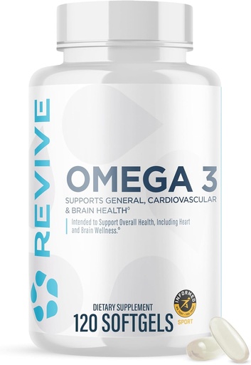 [BRSWYZQNAB5WMEI3] Revive MD Omega 3 Fish Oil Supplements for Men & Women – Softgels with EPA & DHA Fatty Acids for Healthy Skin & Joints, Heart & Brain Support – Vegan-Friendly, Gluten-Free (120 Softgels, 60 Servings)