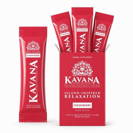 [BRSRYYA2AUORGHYV] Kavana Instant Kava Drink Mix - Instant Kava Powder Stick Packs with 30% Kavalactones Extract, 10 Single-Serve Pouches - Herbal, Non-Alcoholic, Sugar-Free, Plant-Based, Made in USA - Strawberry