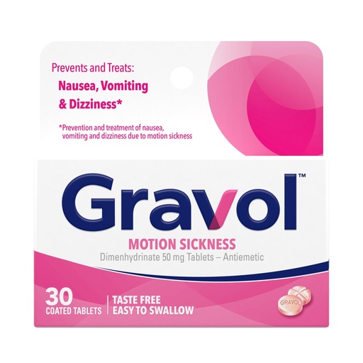 [BRSRAZA6CQOQ4F3V] Gravol Motion Sickness Relief and Nausea Prevention, Easy to Swallow Coated Tablets, Anti-Nausea Medication Travel Essentials, 50 mg, 30 Count