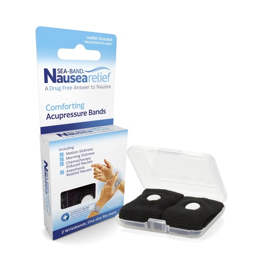 [BRSROHYDCQIGK2Q2] Sea-Band Anti-Nausea Travel Sickness Acupressure Wristbands, 1 Pair, Black