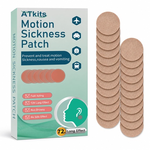 [BRSRYYIZAQAWKAD2] ATkits Motion Sickness Patches, Non-Drowsy, Waterproof, 40 Count | For cruise, boat, car and air travel. Waterproof behind-ear patches。 Relieve motion sickness and nausea for adults and kids.