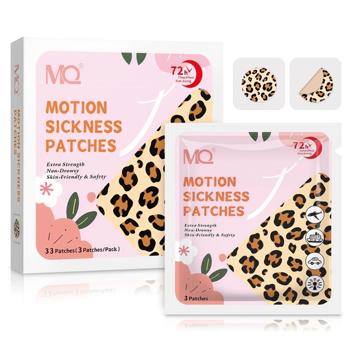 [BRSREFIBDN4BOA3X] MQ 33ct Motion Sickness Patch Non Drowsy, Sea Sickness Patches for Cruise Ship Travel, Waterproof Patch Behind Ear for Car Airplane Altitude Sickness, Long Last 72H, Leopard Pattern