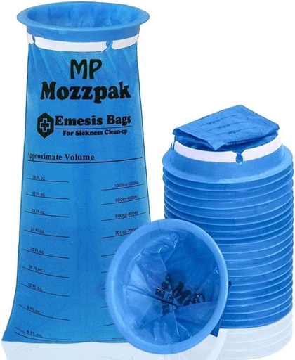 [BRSWGBDROJ5AEFDU] MP MOZZPAK Vomit Bags Disposable 24 Pack - 1000ml Emesis Bags, Leak-Proof Barf Bag, Travel Friendly Puke & Nausea Bag for Motion Sickness, Medical Grade Throw up Relief for Car, AirPlane, & Road Trip